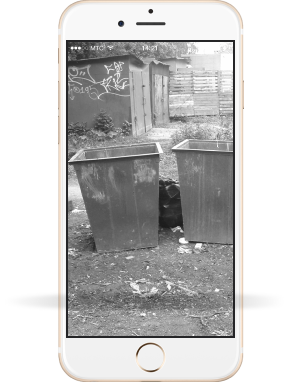 Телефон с серым изображением мусорников